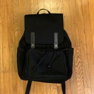 everlane black canvas and leather backpack